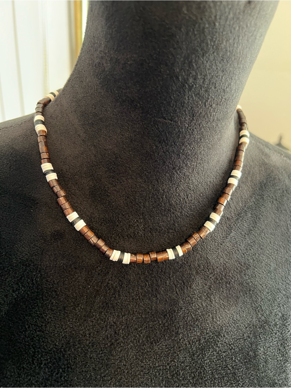 Handcrafted Brown and Cream Beaded Necklace